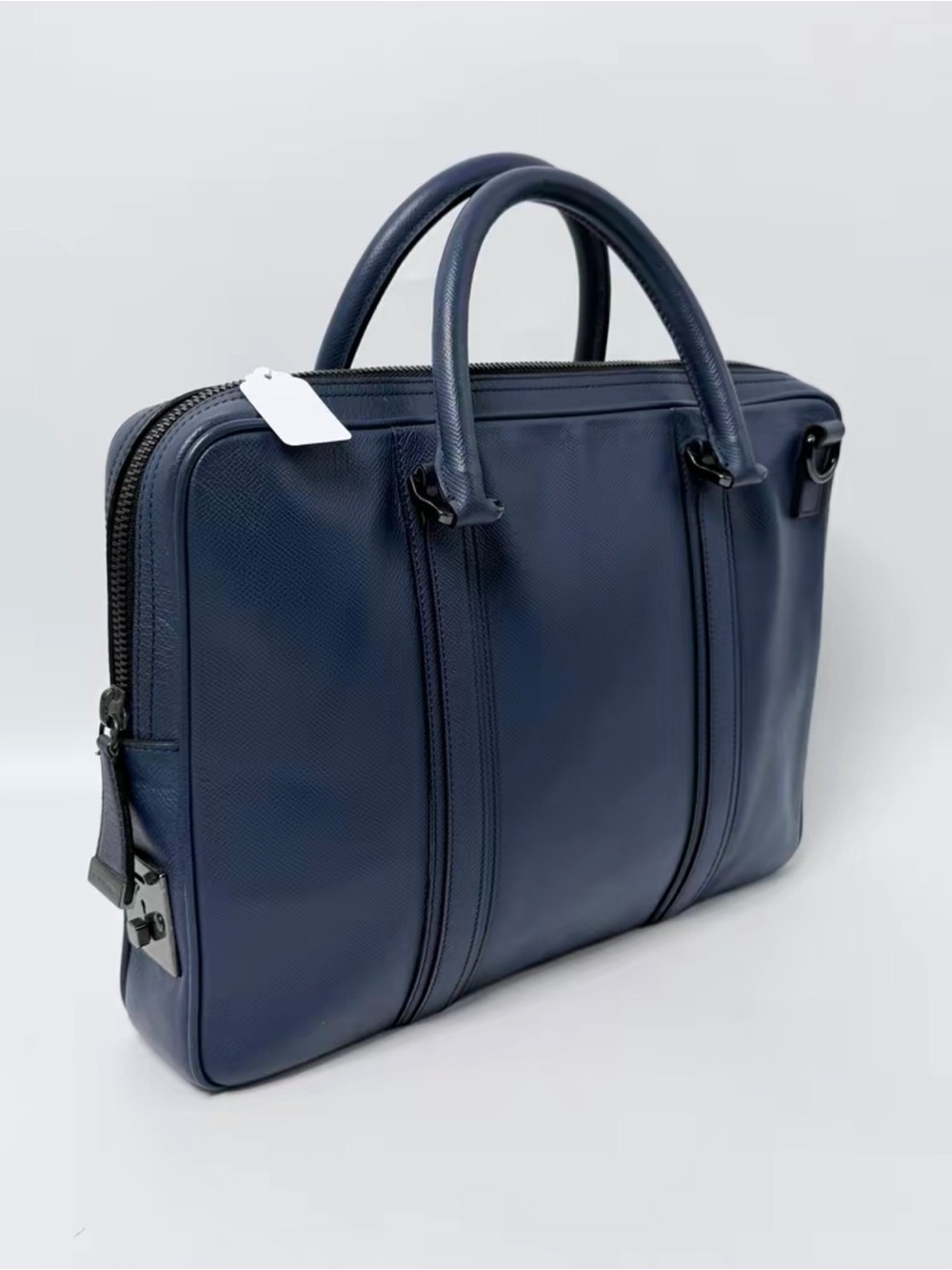 Burberry Navy Leather Laptop Briefcase with Black Detachable Strap - Picture 3 of 7
